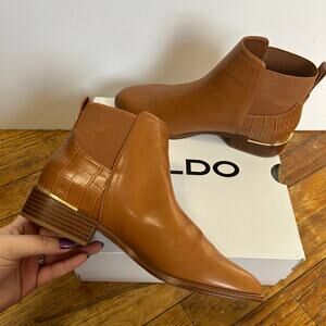 Aldo Cognac brown boots with gold detail